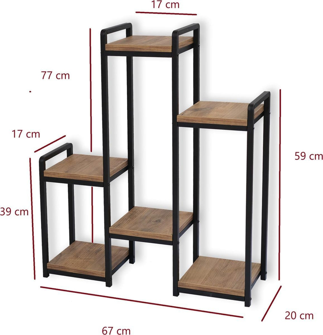 WDMT Rechteckiger Pflanzentisch aus Metall mit Holzregalen von Naturn Living – Blumenregal für drinn