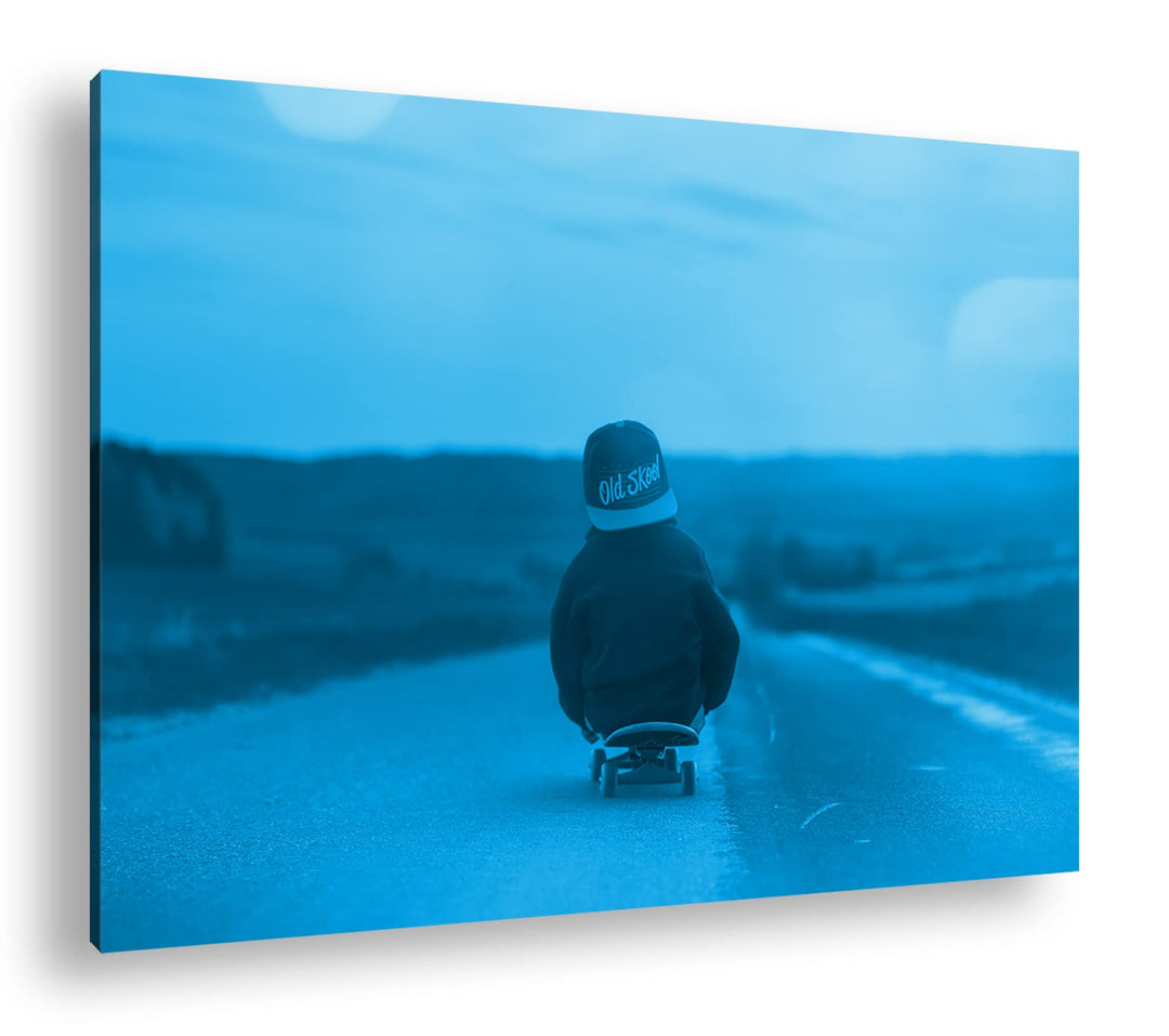deyoli niedlicher Skater bei Sonnenuntergang Format: 80x60 Effekt: Monocrome Blau als Leinwandbild,