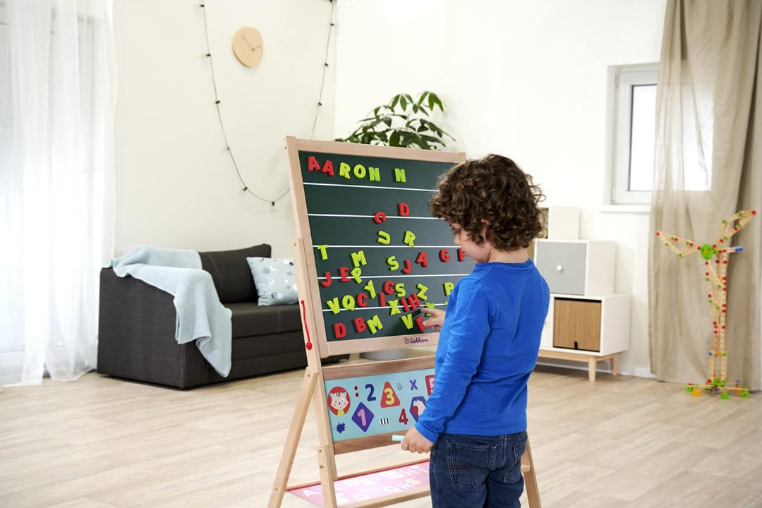 Eichhorn - Magnet Standtafel, Kindertafel mit 48 Magnetbuchstaben, 10 Kreiden und Schwamm, zweiseiti