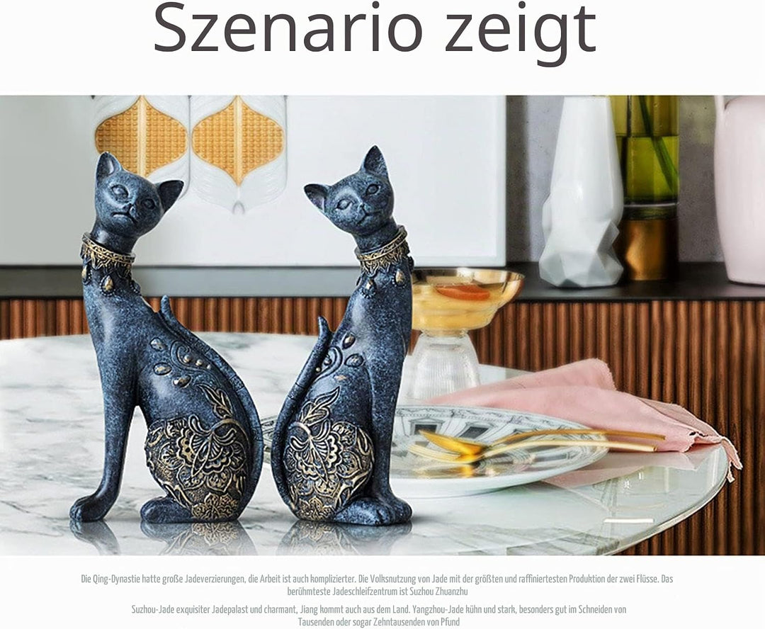 2 Stück/Set Katzenstatuen Heimdekoration Katzenfiguren Paar-Katzenstatuen für Heimdekoration, geeign