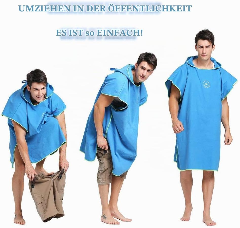 Hiturbo Mikrofaser Handtuch Poncho, Umziehhilfe Strand, Surf Poncho Herren und Damen Changing Robe,