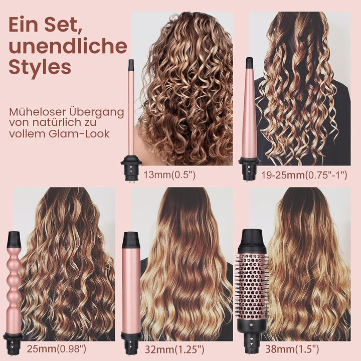 Lockenstab 5 in 1, Lockenstäbe Lockenbürste Set mit 4 austauschbaren Keramik Lockenstab 13-32mm für
