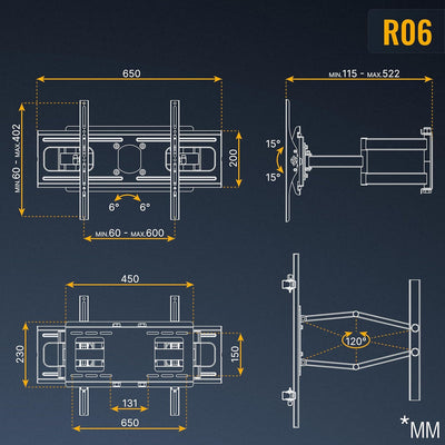 RICOO TV Wandhalterung Fernseher Schwenkbar Neigbar für 40-75 Zoll, Universal TV Halterung R06-F, Fe