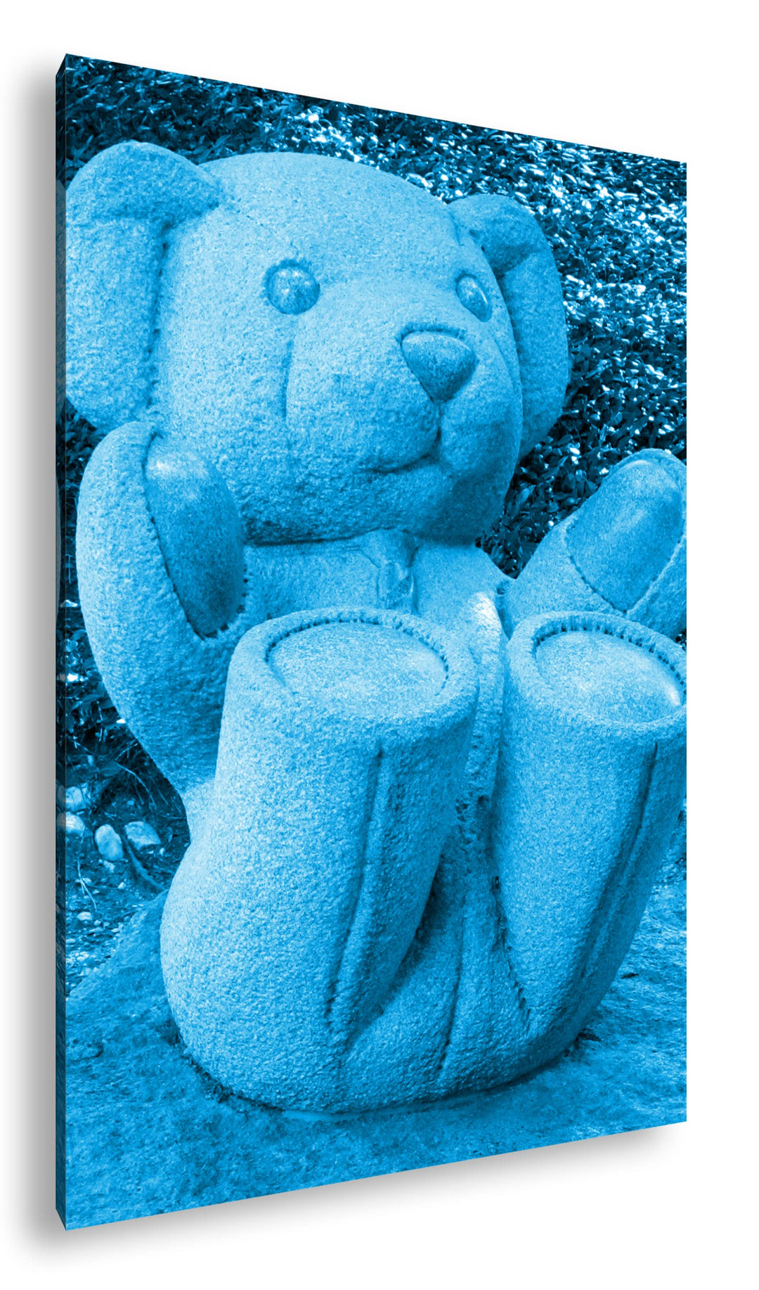 deyoli lustige Teddybär Skulptur Format 80x60 Effekt: Monocrome Blau als Leinwandbild, Motiv fertig