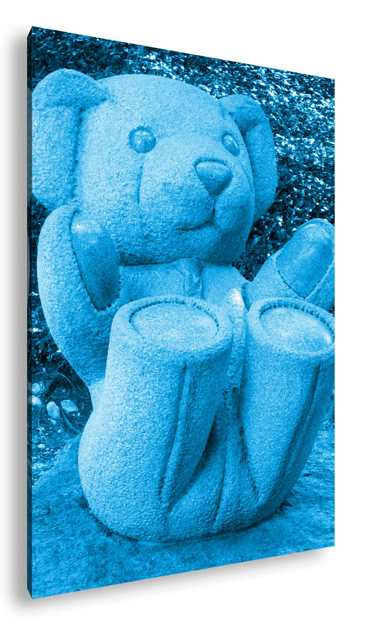 deyoli lustige Teddybär Skulptur Format 80x60 Effekt: Monocrome Blau als Leinwandbild, Motiv fertig