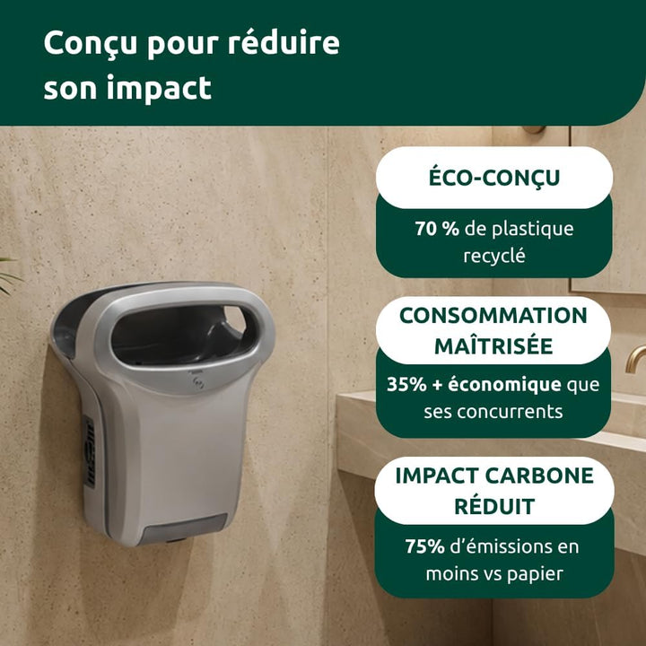 JVD - Sèche-mains Exp'Air Alu Gris Métal Epoxy Automatique à Air Pulsé Froid
