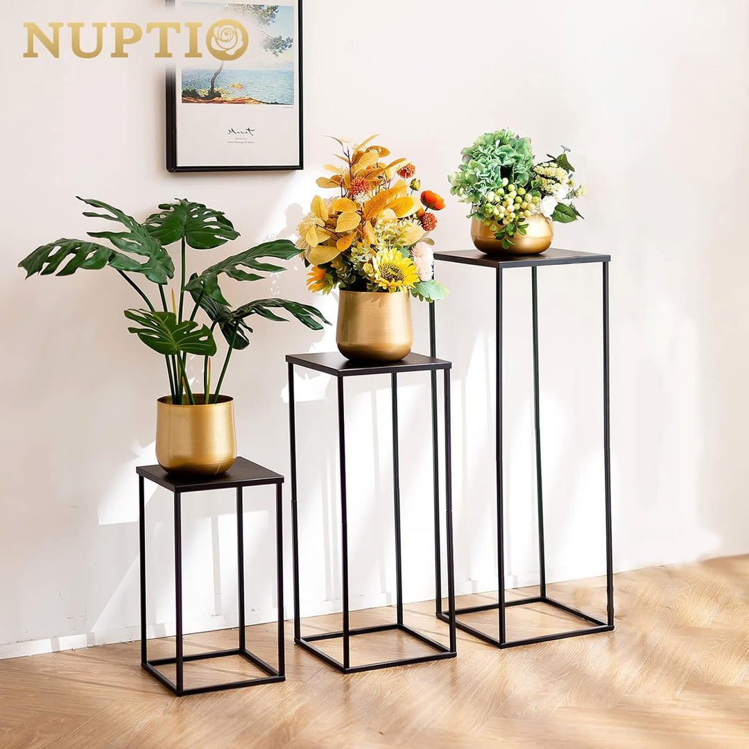 Nuptio Schwarze Vase Pflanzenständer 3 Stück Hohe Blumenvasen für Geburtstag Party Tafelaufsätze - M