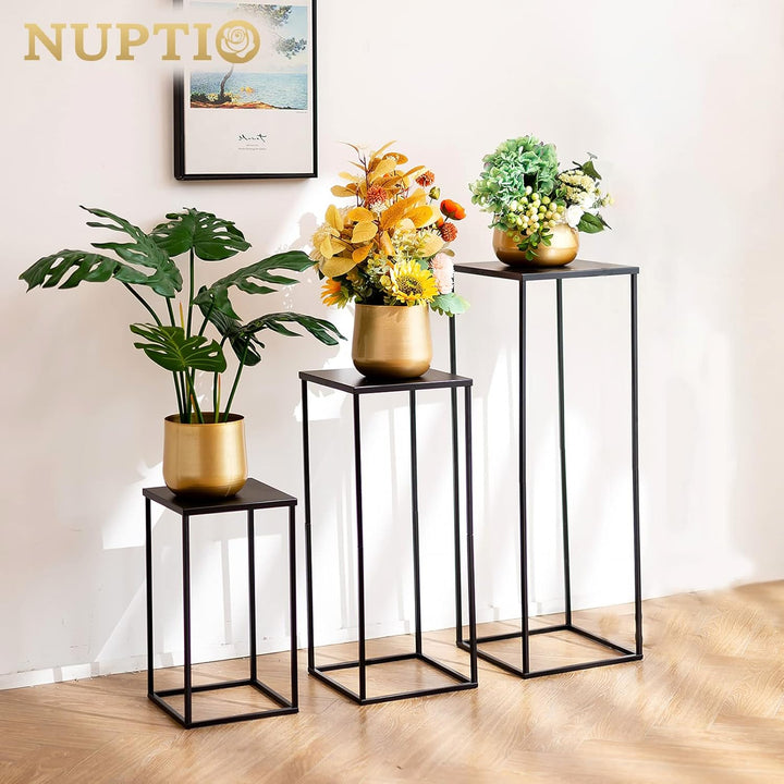 Nuptio Schwarze Vase Pflanzenständer 3 Stück Hohe Blumenvasen für Geburtstag Party Tafelaufsätze - M