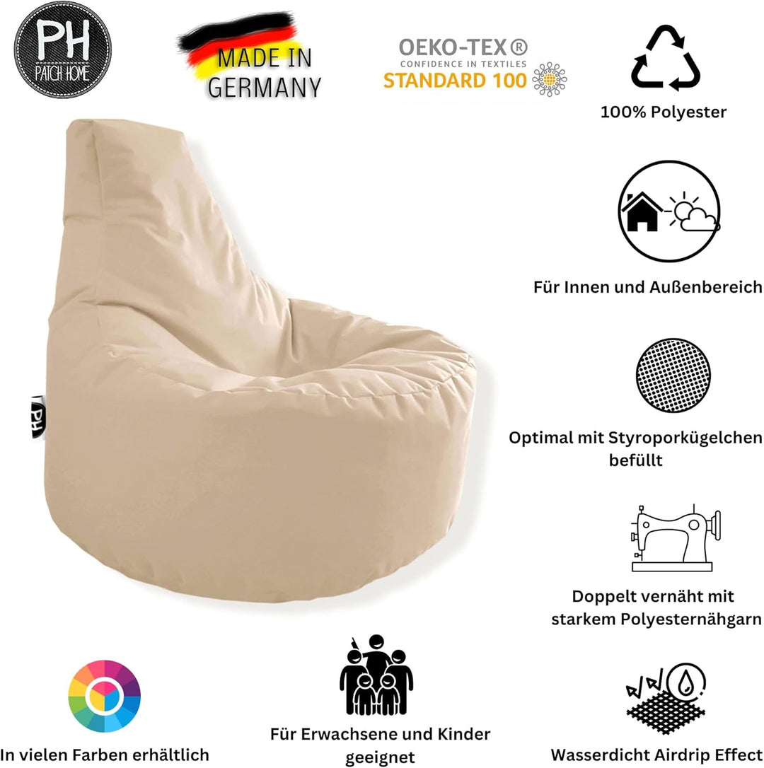 PATCH HOME Gamer Sessel Sitzsack inkl. Würfel Bean Bag Set Ø80cm, 30cm Sitzhöhe, 90cm Höhe + 35x35cm