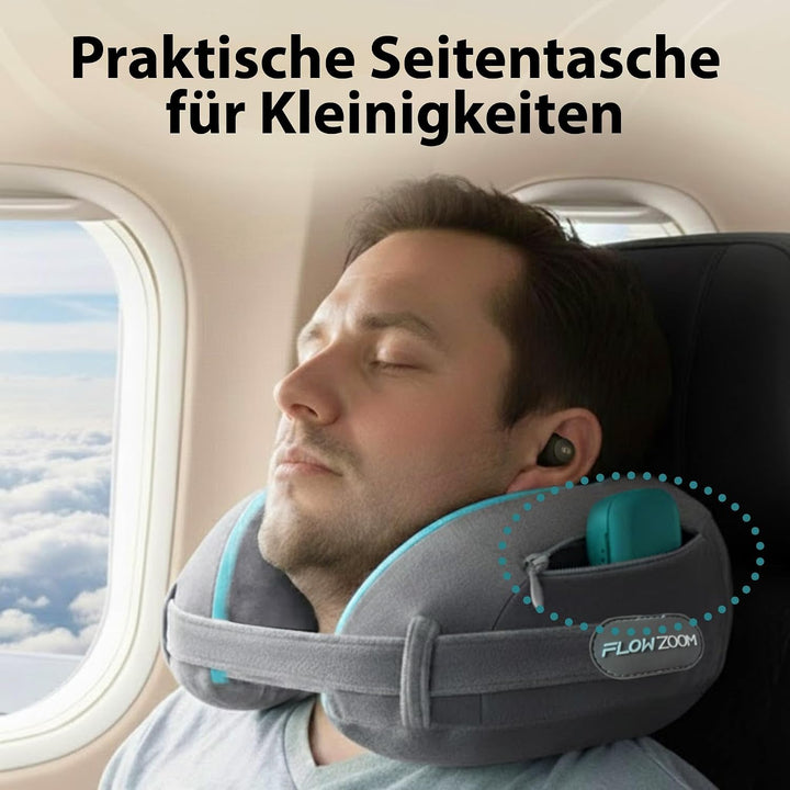 FLOWZOOM Dream Pro - Nackenkissen mit extra seitlicher Stütze und flexibel einstellbarem Klettversch