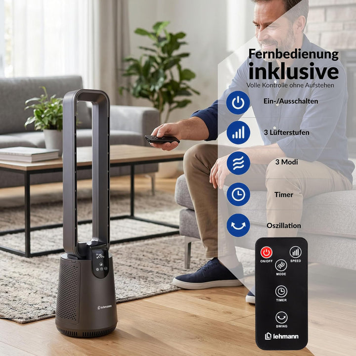 LEHMANN Turmventilator 2-in-1 mit Luftreiniger, 2x Hepa-Filter, leiser Ventilator mit Schlafmodus, 1