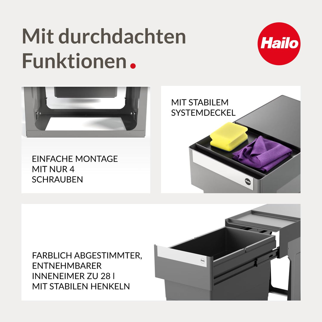 Hailo Abfallsammler 3666911 | Single Box 24 Liter Einbau-Mülleimer | für Unterschränke ab 30 cm Brei