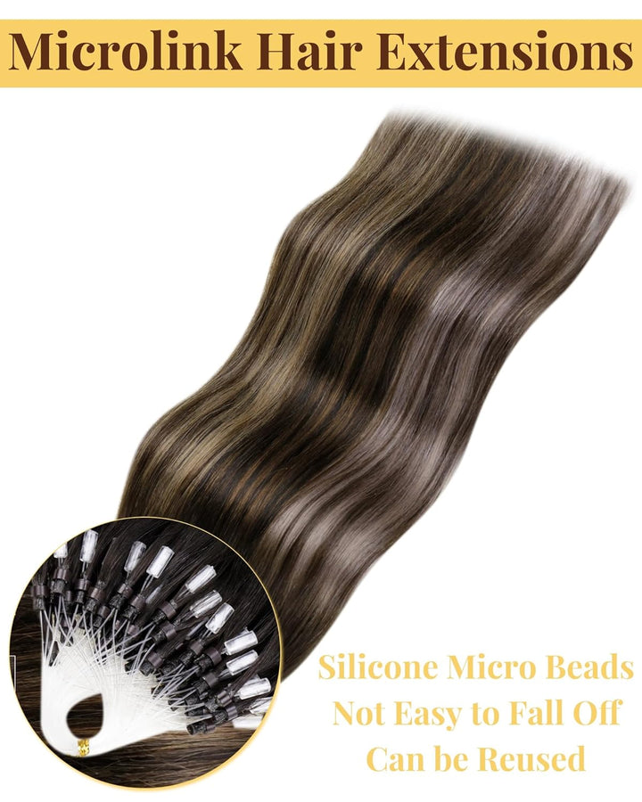 Hetto Echthaar Microring Extensions Balayage Microring Echthaar Extensions Dunkelstes Braun bis Hell