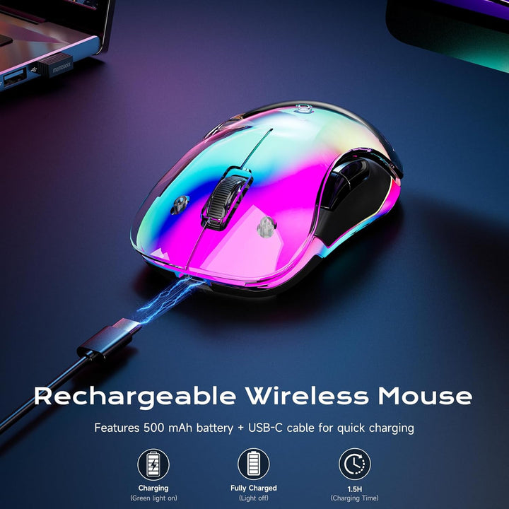 memzuoix LED Kabellose Maus – Wiederaufladbare 2.4G Optische Maus mit Magnetischer Abdeckung, Sanfte