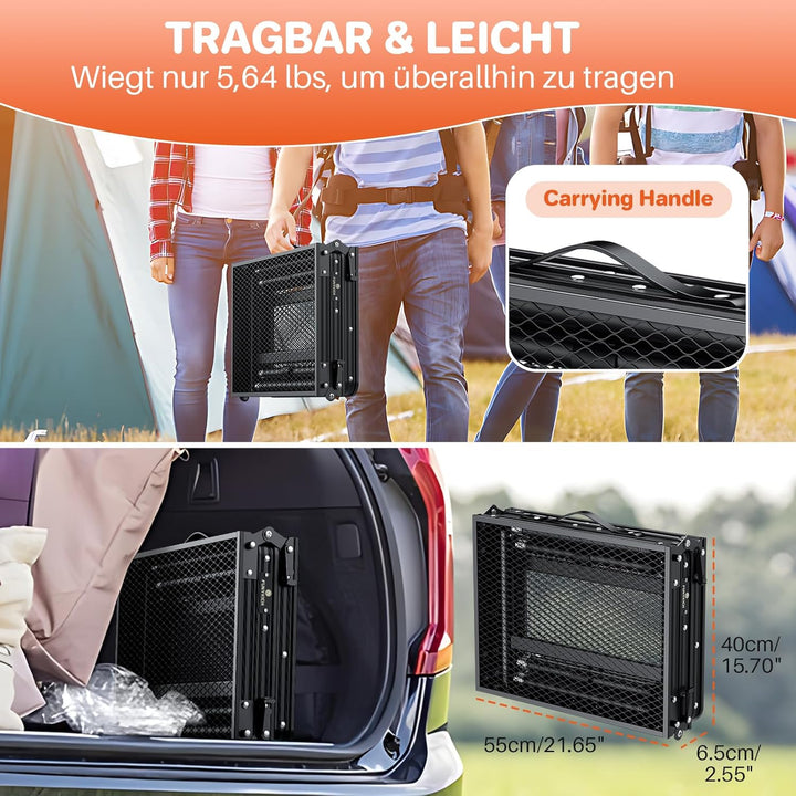 FUNYKICH 3ft Tragbarer Grilltisch 90 x 40cm, Campingtisch Outdoor Klappbar mit 3 Höhen Verstellbarer