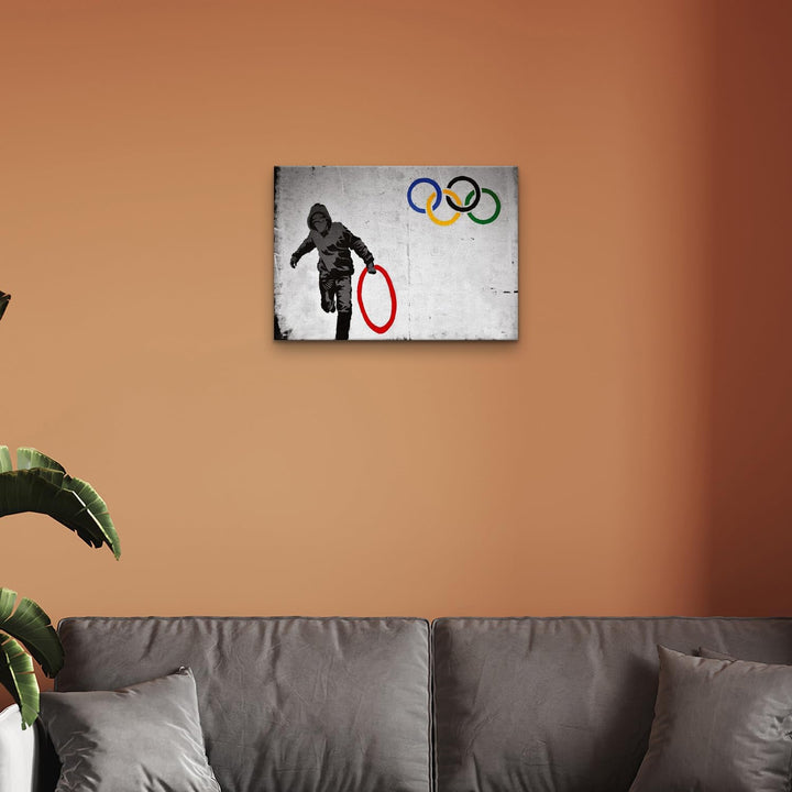 Giallobus - Gemälde - Banksy - - Standardleinwand - 70x50-11 - Olympischer Kreis - Bereit zum Aufhän
