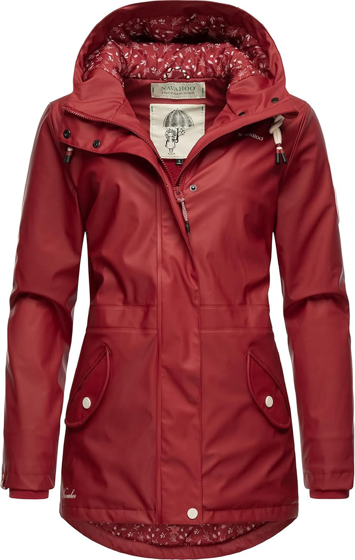 Navahoo Damen Übergangsjacke Regenmantel wasserdicht lang warm gefüttert mit Kapuze Oceans Heart XS-