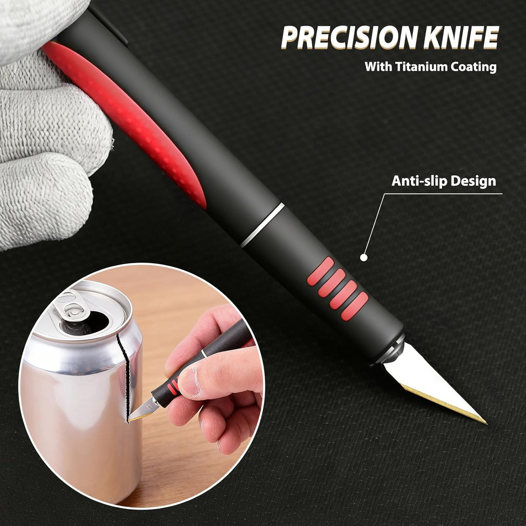 EHDIS Bastelmesser Set - Skalpell mit Softgriff inklusive, 360° Präzisionsmesser, Stahllineal, 15 Er