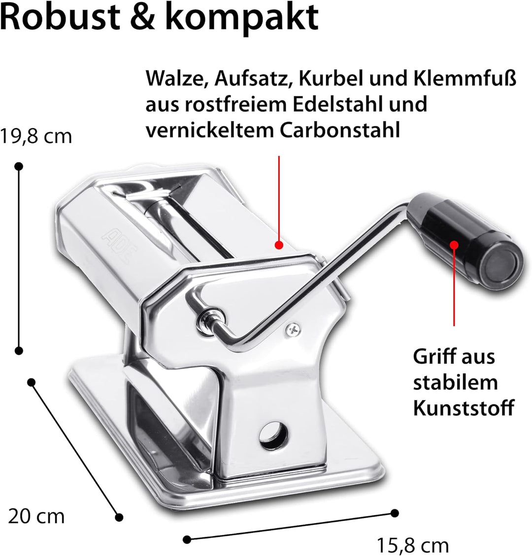 ADE manuelle Nudelmaschine KG2102 mit Zubehör Set (platzsparender Nudeltrockner aus Holz mit Reinigu