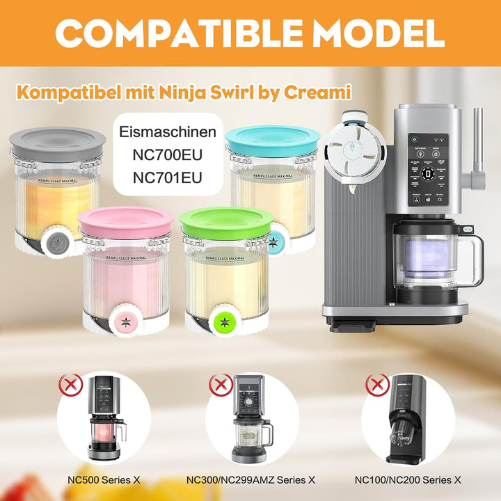 4er Set Eisbehälter mit Deckeln,480 ml,BPA-frei und Spülmaschinenfest,Zubehör Kompatibel mit Ninja S