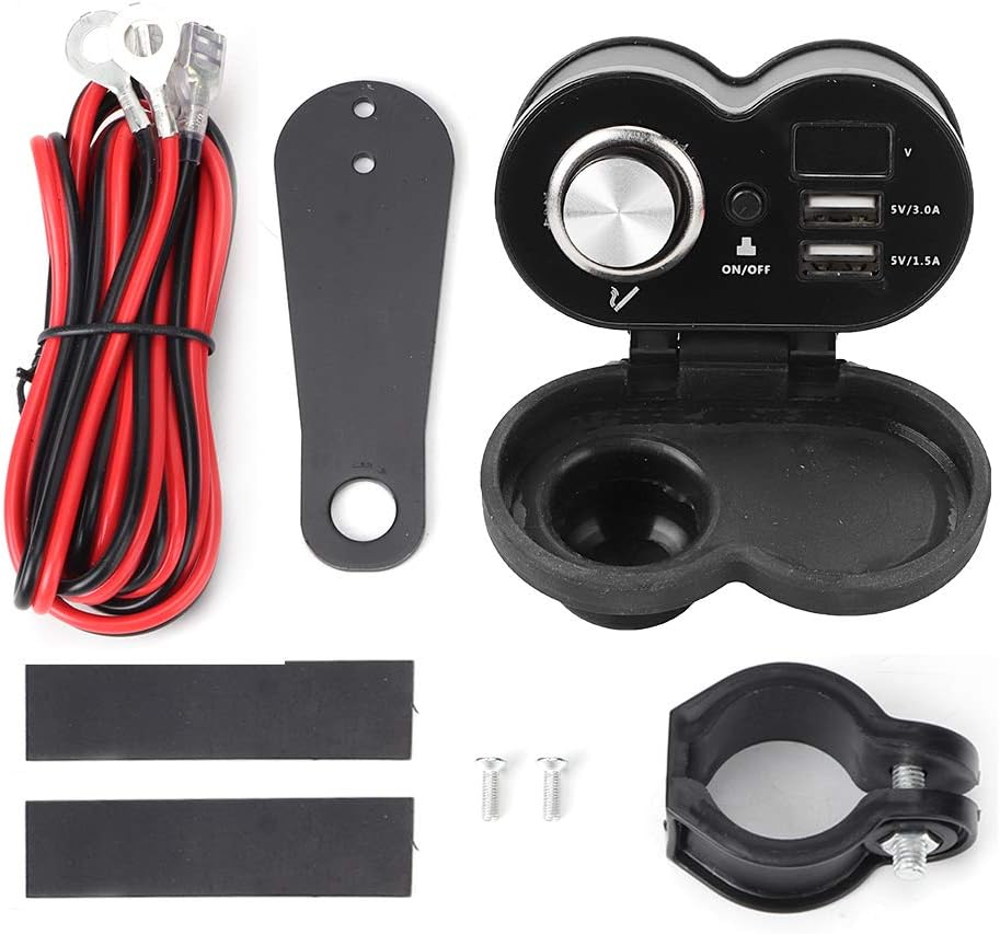 12V Motorrad Zigarettenanzünder, Motorrad USB Ladegerät Dual USB Ladegerät wasserdichte Lenkerhalter