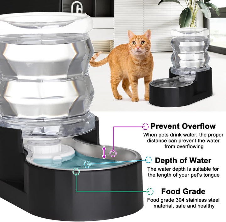 Sfozstra Automatischer Wasserspender durch Schwerkraft für Katzen: Edelstahl-Wassernapf schwarz 4 l,