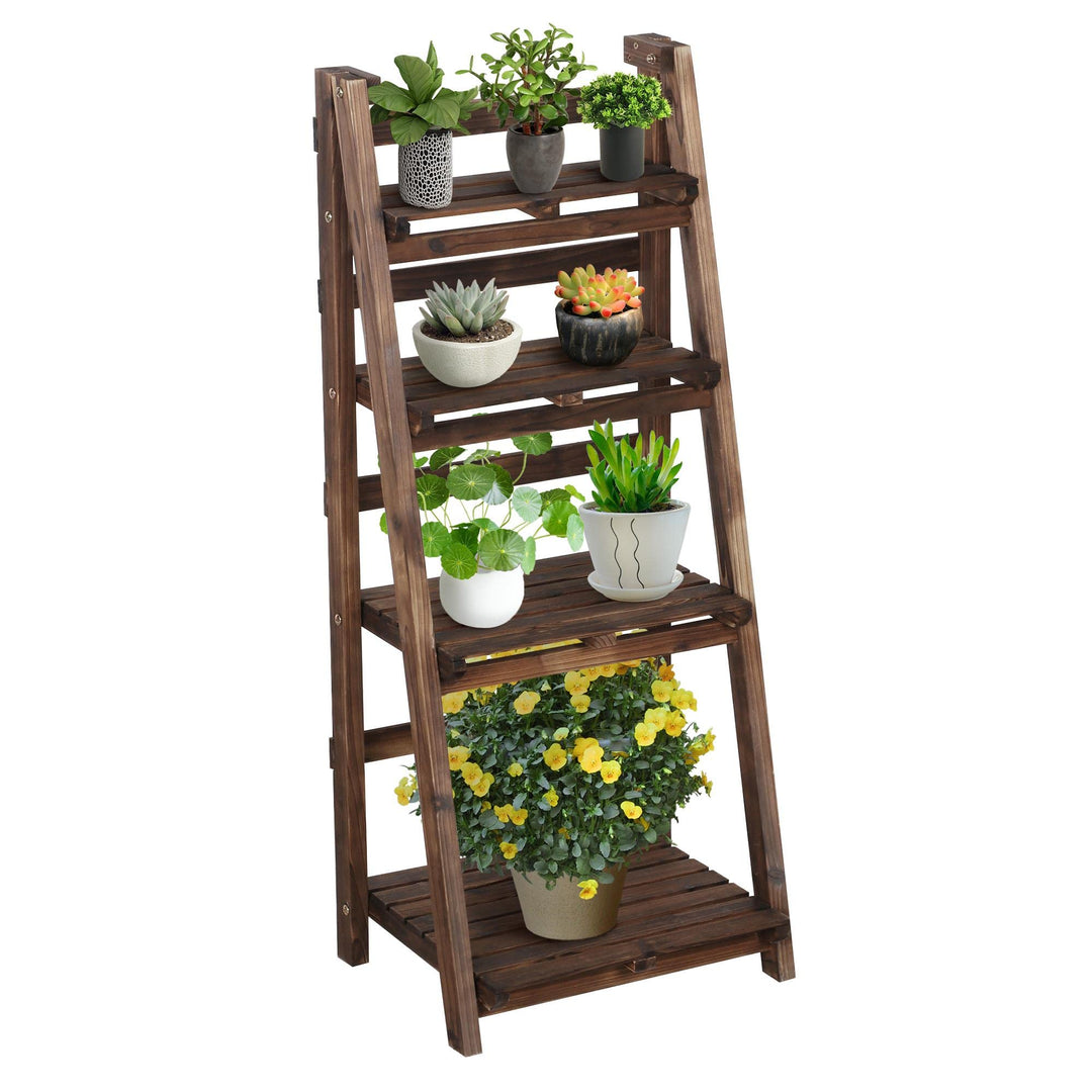 Yaheetech Leiterregal für Blumentöpfe, Pflanzenständer Balkon, Blumentreppe 4-Ebenen Blumenständer P