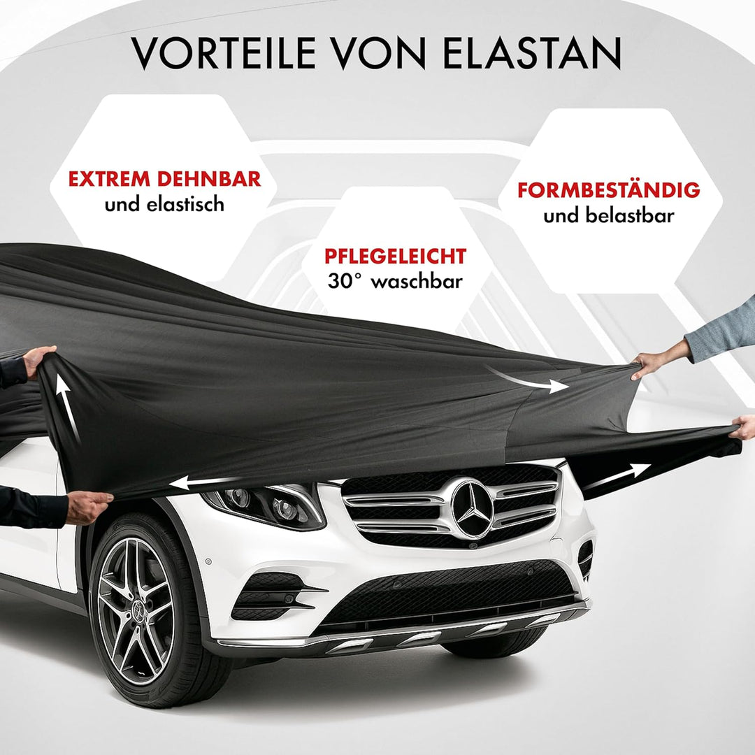 WALSER Premium Auto-Abdeckplane für den Innenbereich, Stretch Plus – elastisch und staubdicht, weich