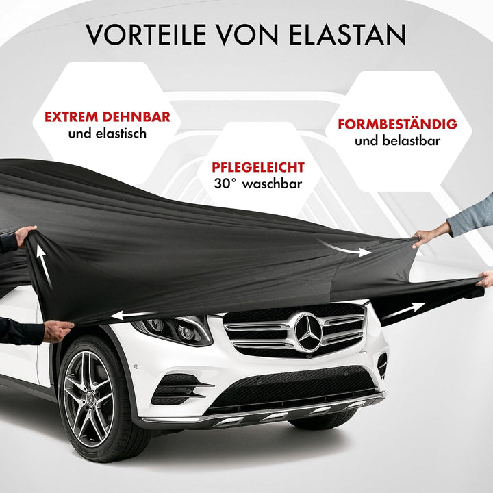 WALSER Premium Auto-Abdeckplane für den Innenbereich, Stretch Plus – elastisch und staubdicht, weich