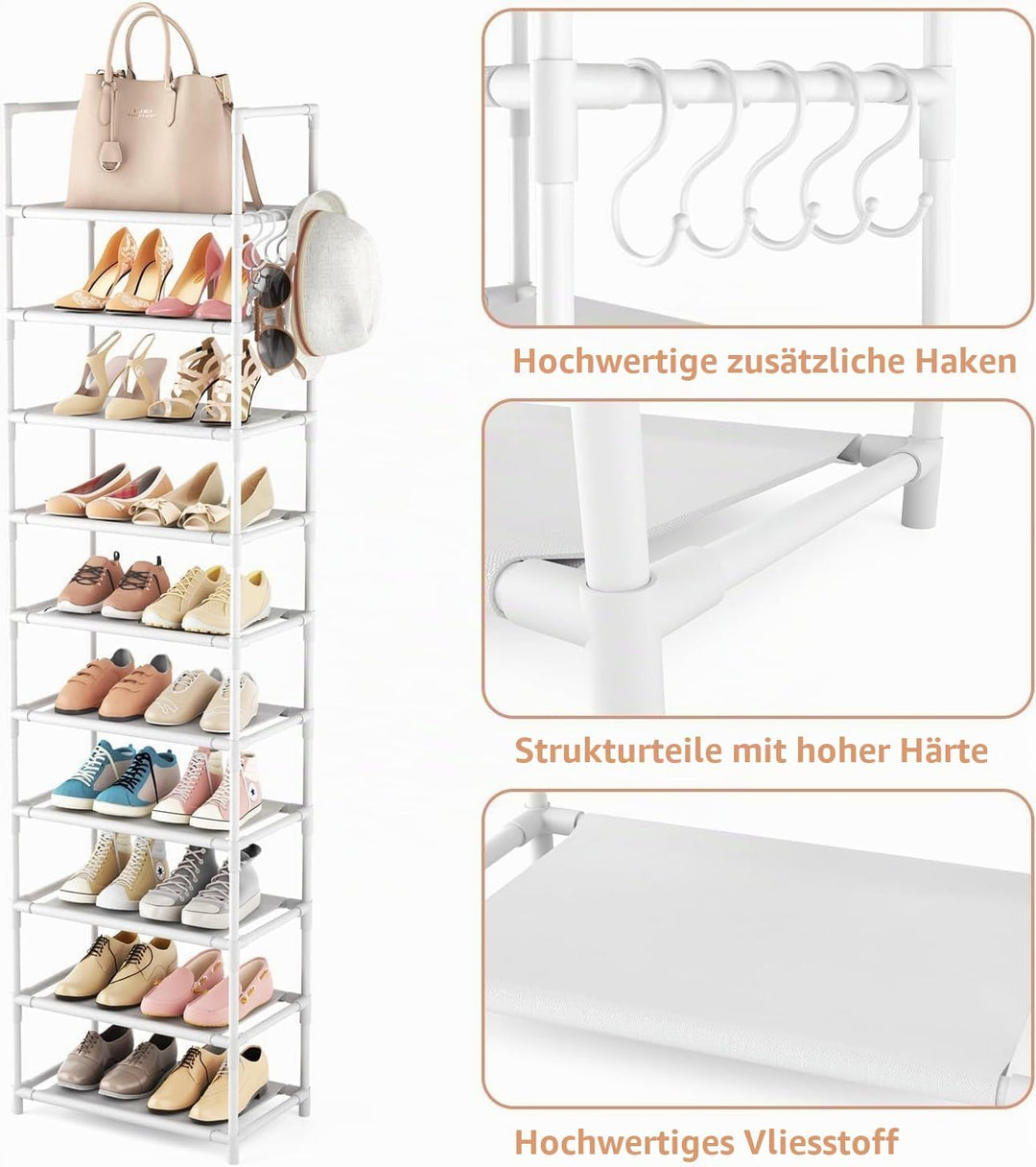 Schuhregal mit 10 Ebenen, Schuh-Organizer für 20-25 Paar Schuhe, offener Schuhschrank hoch, Schuhstä