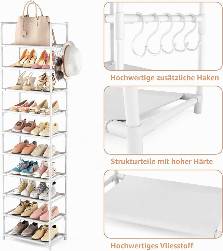 Schuhregal mit 10 Ebenen, Schuh-Organizer für 20-25 Paar Schuhe, offener Schuhschrank hoch, Schuhstä