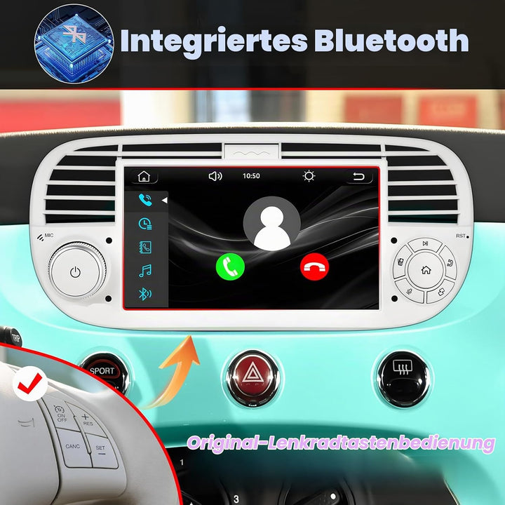 Autoradio mit Bildschirm für FIAT 500 (2007-2015) | Integriertes drahtloses CarPlay &amp; Android Auto |
