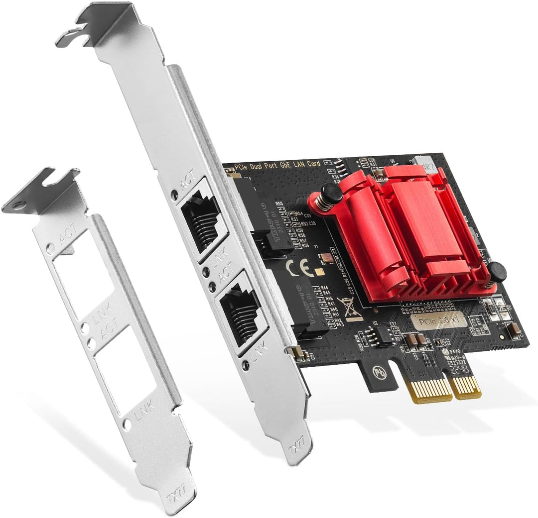 Binardat 2 Port Gigabit PCIe Netzwerk Adapter, Intel 82575/82576 Controller 1000/100Mbps Ethernet LA