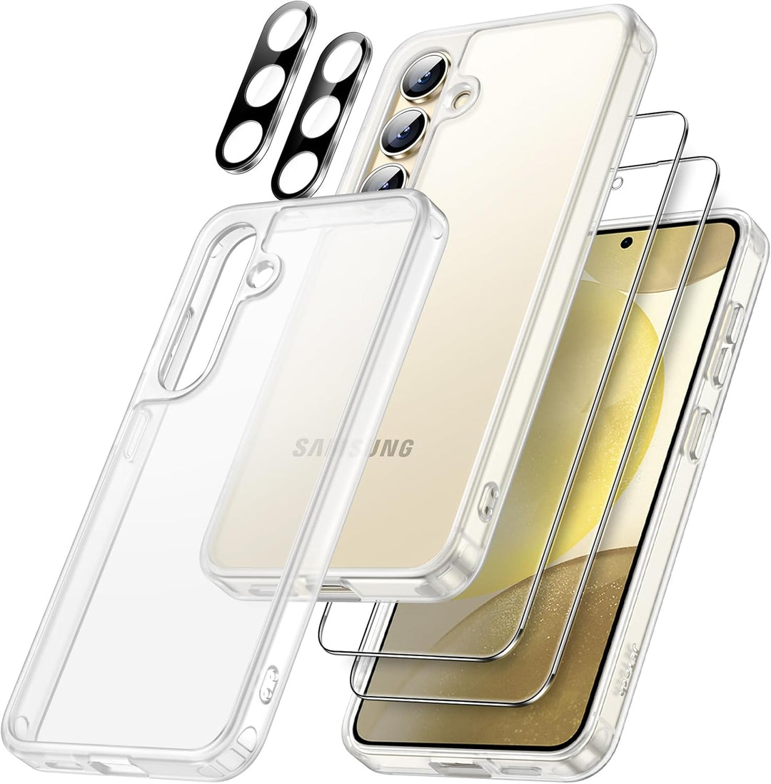 JETech 5 in 1 Matt Hülle für Samsung Galaxy S24 5G mit 2 Stück Schutzfolie und Kameraschutz, Translu