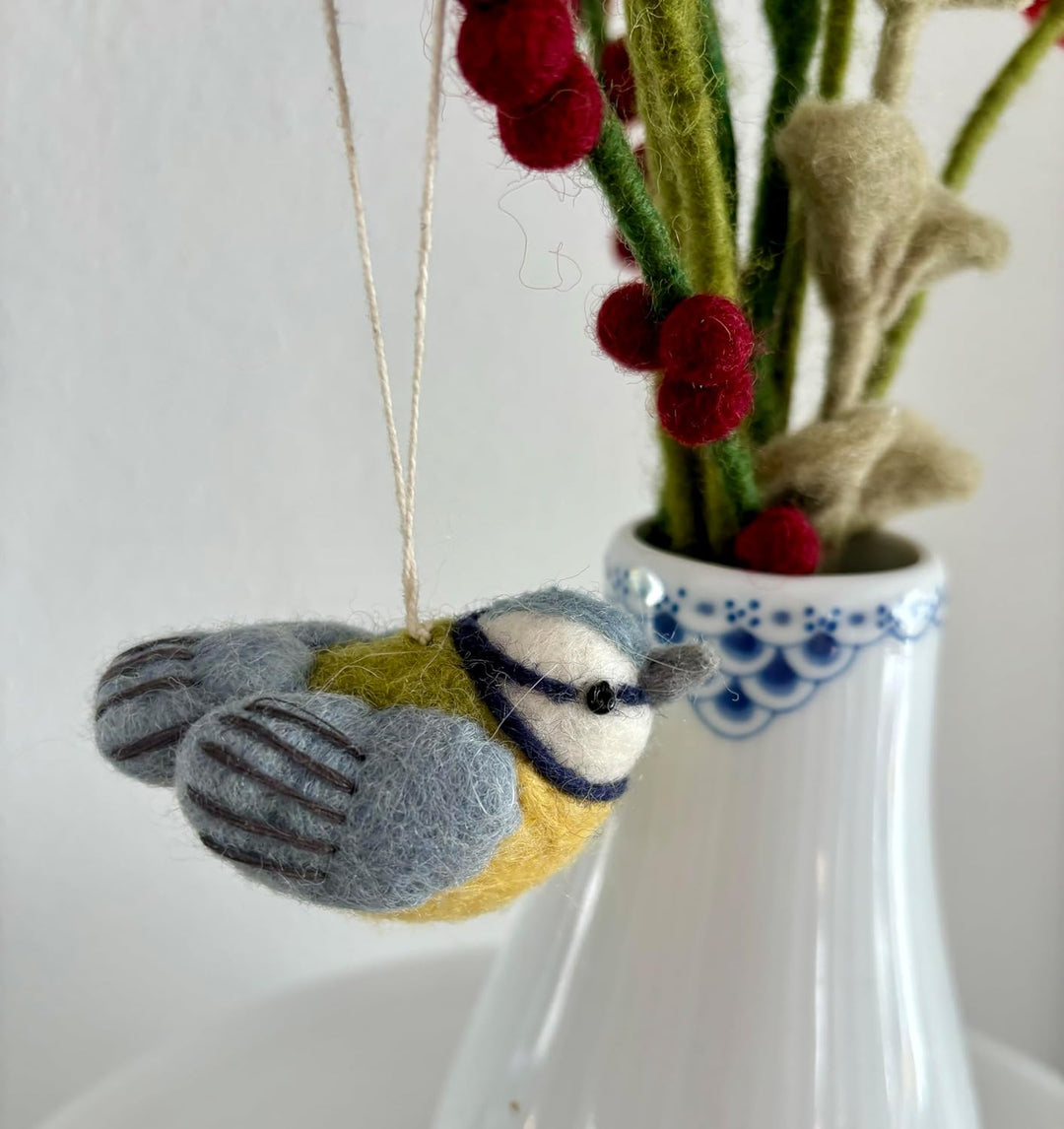 Én Gry &amp; Sif kleine Vögel - Anhänger aus Filz - Frühlings-Deko (3 Stück) (Blaumeisen), Blaumeisen