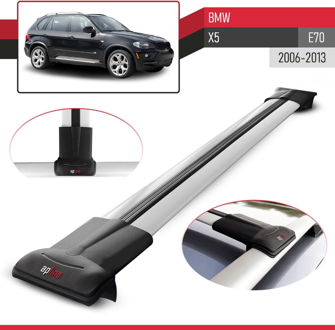 Apline Kompatibel mit BMW X5 (E70) 2006-2013 Relingträger Fly Modell Dachträger Gepackträger GRAU