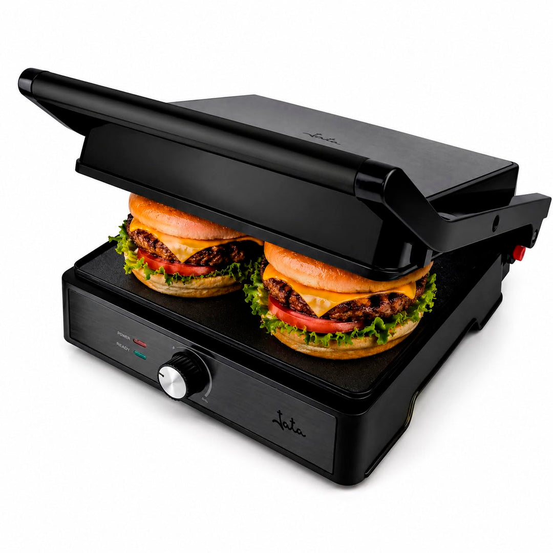 Jata JEGR1913 Elektrischer Doppel-Grill-Grill mit 2 Grillplatten, 29 x 24 cm, Öffnung 180°, kippbare