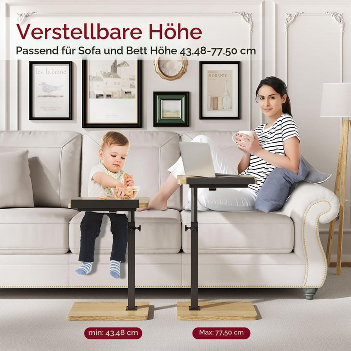 IBUYKE Beistelltisch C Form, 360° Rotierbarer/Höhenverstellbar/Flip Sofatisch, für Telefon/Tablet/La