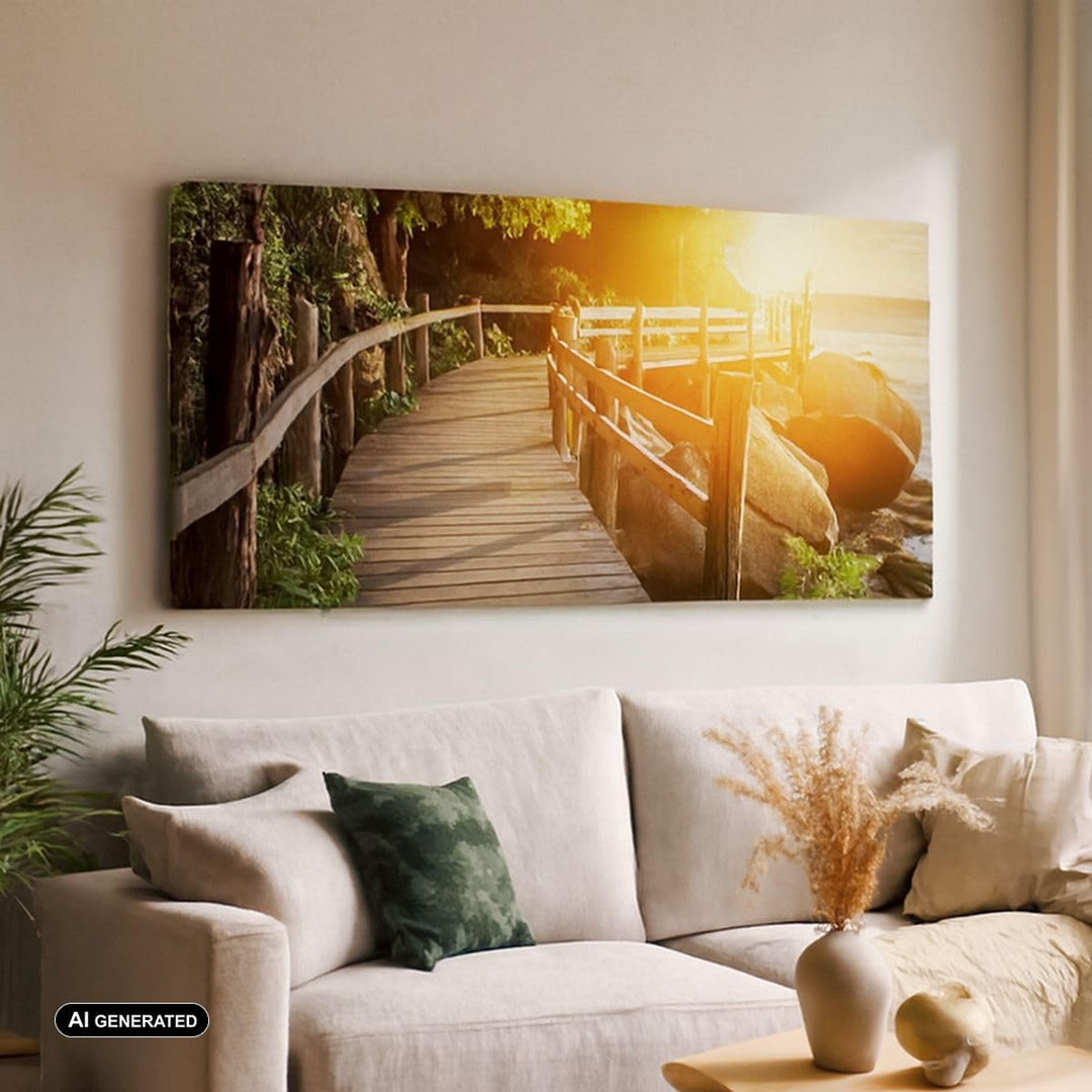 Wandbilder Dekoration Wohnzimmer Brücke Meer Welle Panorama Bilder auf Leinwand 120x50cm Leinwandbil