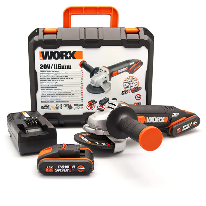 WORX WX800 Li-Ion Akku-Winkelschleifer 20V – Kompakter Schleifer mit schmalem Körper, Zusatzhandgrif