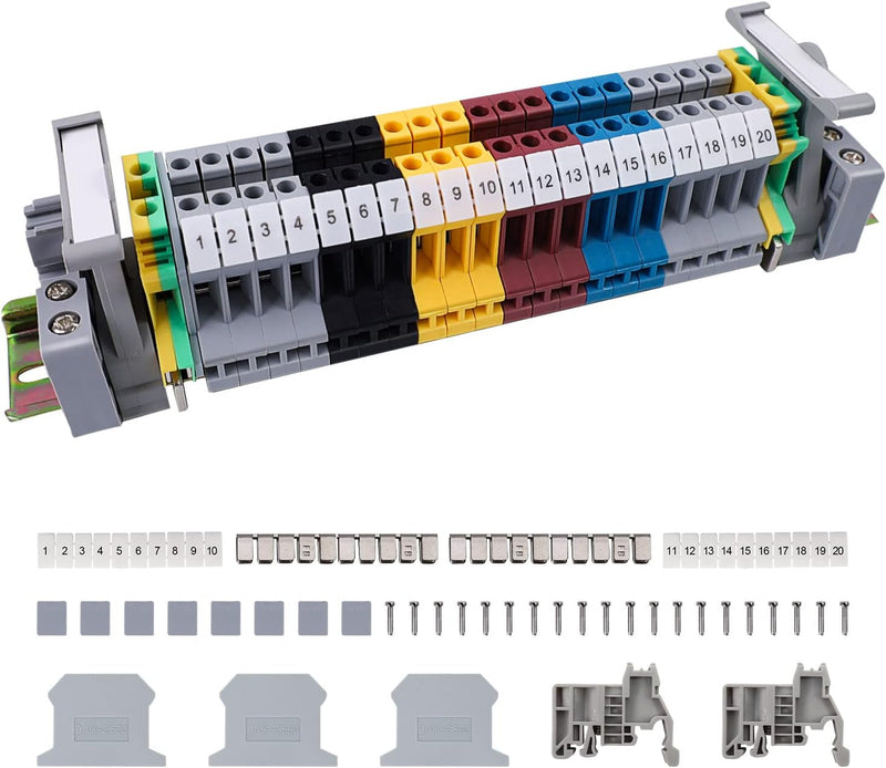 SRJQXH Reihenklemmen Hutschiene, Schienenanschlussblock- Kit UK/ MBKK2.5 DIN, Durchgangsklemmen-Kit