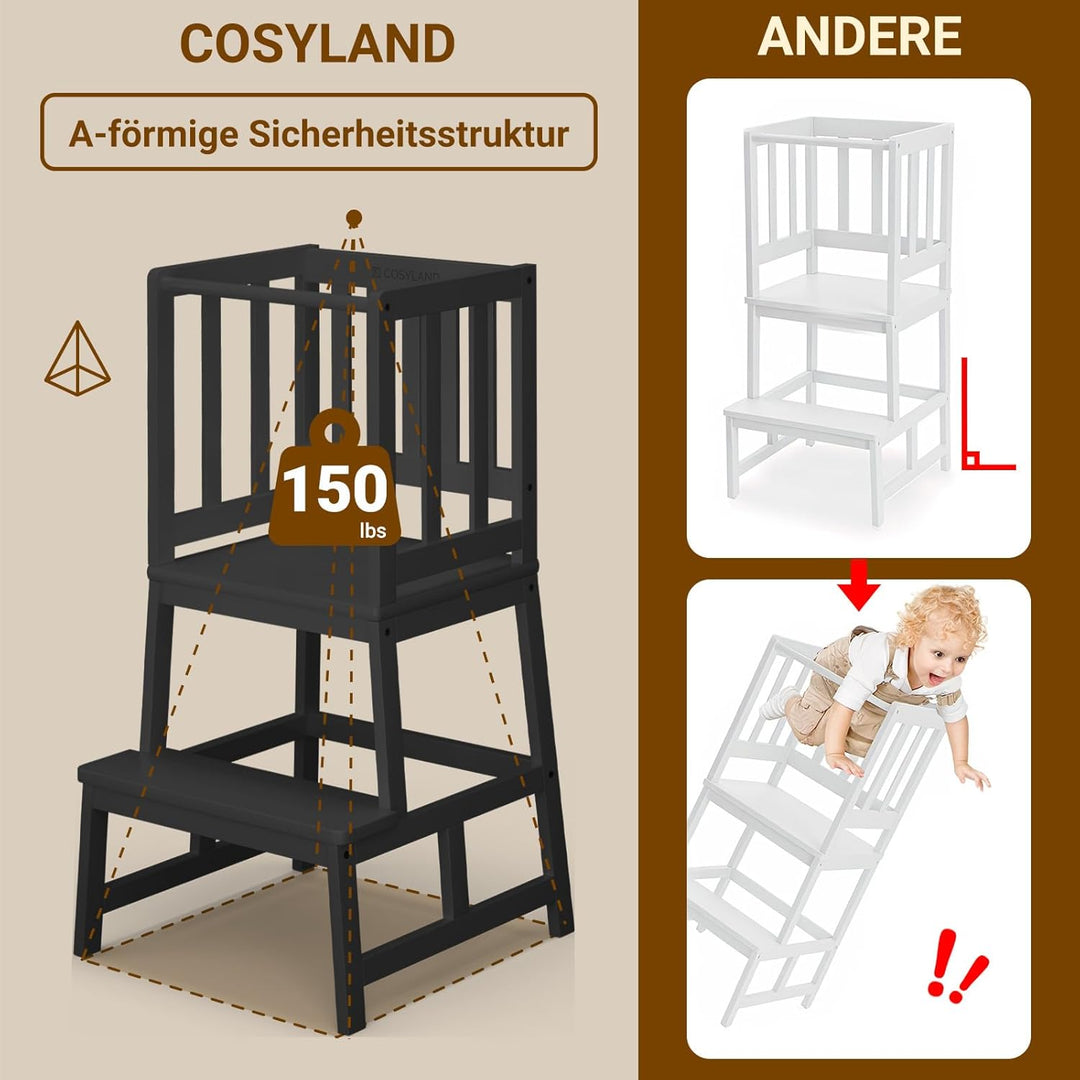COSYLAND Lernturm ab 1 Jahr – Montessori Learning Tower für Kinder – Sicherer Kinder Lernturm ab 2 J