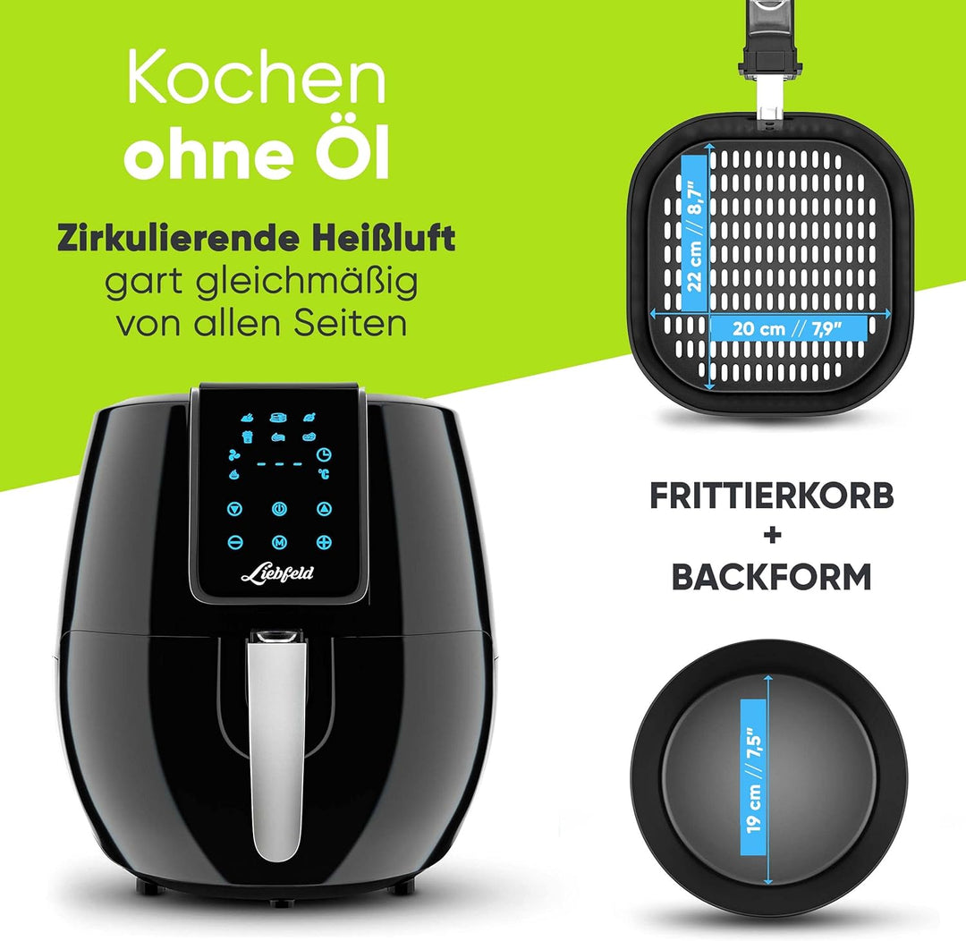 Liebfeld Heissluftfritteuse XXL (5,3L) - 1800W Airfryer Heissluft Fritöse Friteuse - Abnehmen durch