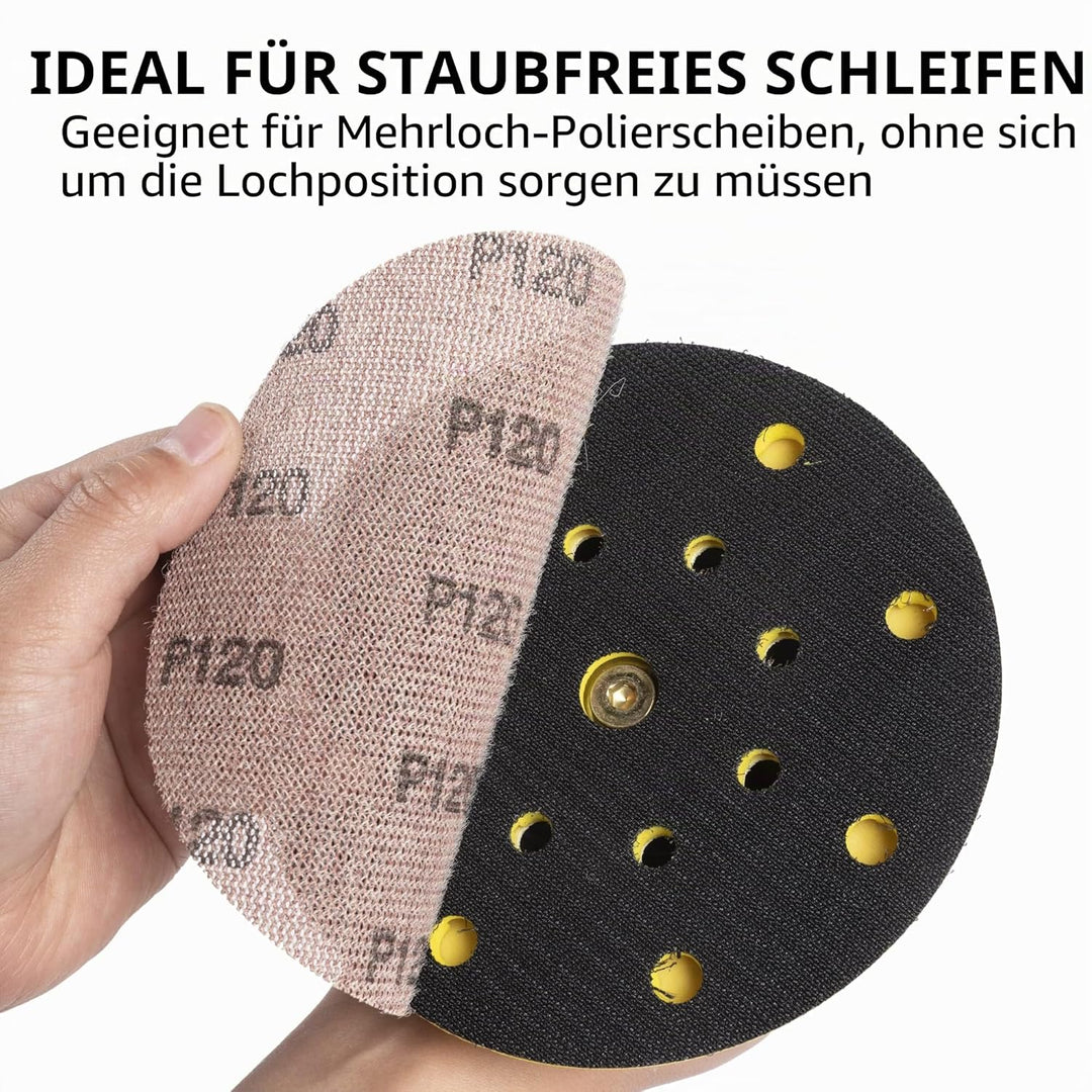 UPWOOD Schleifgitter 50 Stück 125mm Klett Körnung 120, Zum staubfreien Schleifen von Karosserie, Hol