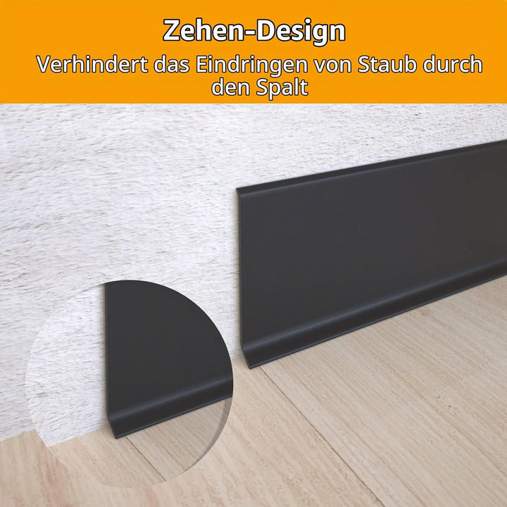 NeatiEase PVC Weichsockelleiste selbstklebend WEISS Knickleiste, 10 cm x 10 Meter(Schwarz) 10cm x 10