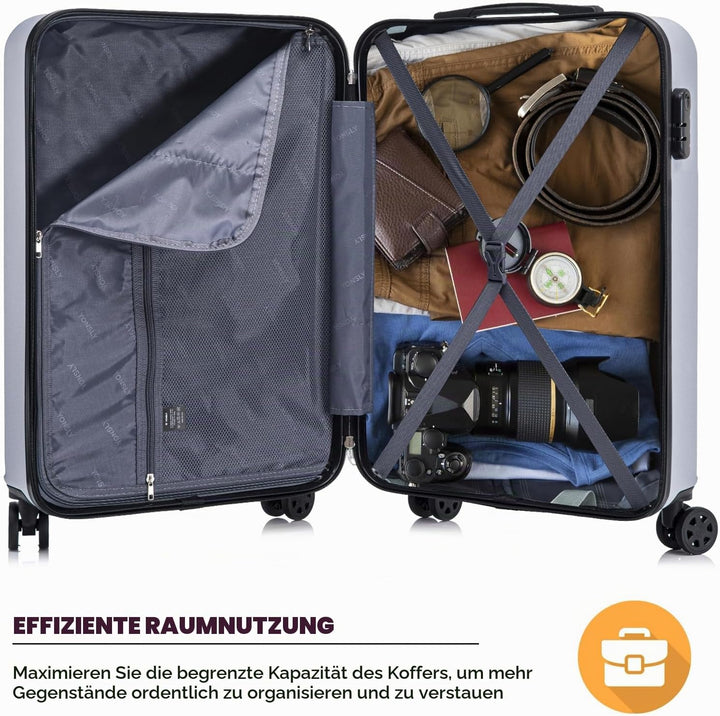 Koffer Suitcase S Silber, Trolley Reisekoffer, Kabinenkoffer Rollkoffer Handgepäck mit 4 Rollen 360°