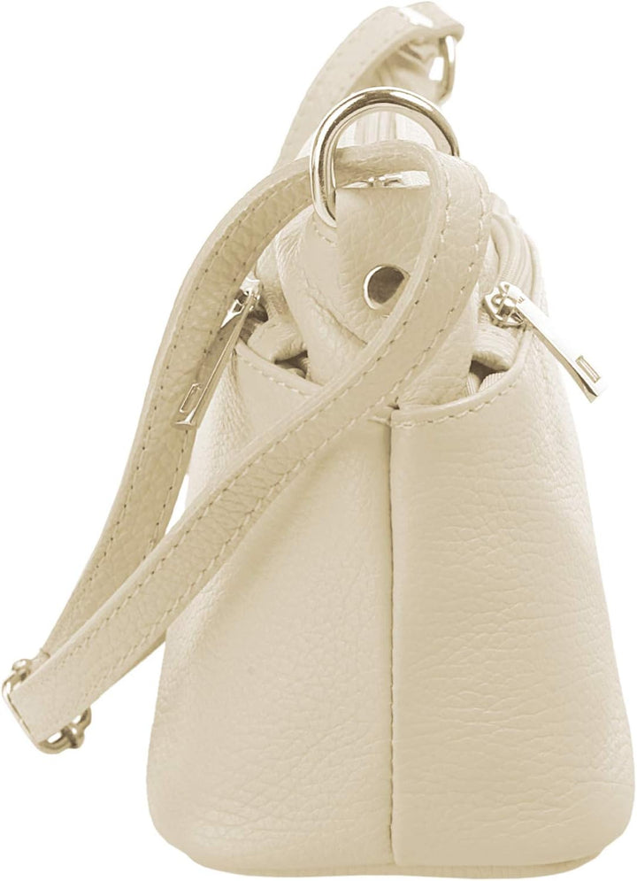 Cluty Umhängetasche echt Leder Damen - 020617 Beige, Beige