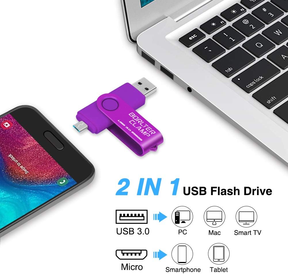 BORLTER CLAMP 256GB USB-Stick 2 in 1 Dual Port USB 3.0 Speicherstick OTG Flash-Laufwerk für Micro-US