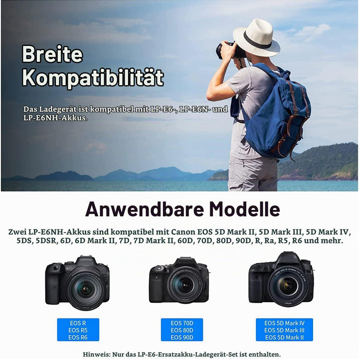 NEEWER LP-E6NH Ersatz Akku Ladegerät Set, kompatibel mit Canon EOS R7 R5 R6 R, 5D III IV, 6D II, 7D