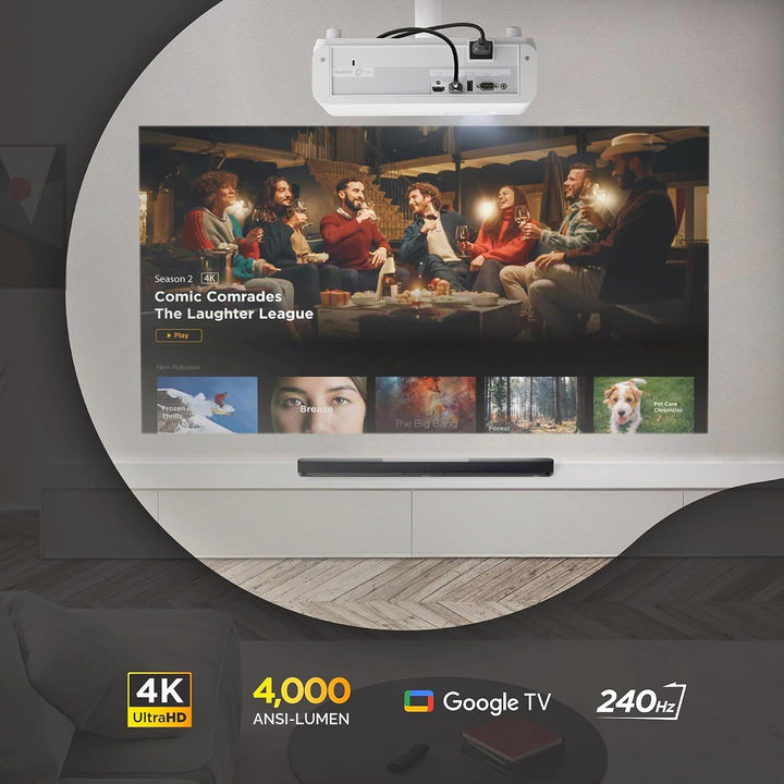ViewSonic LX750-4K Echter 4K Beamer mit Integriertem Google TV, 4000 ANSI Lumen, HDR &amp; HLG, 1.3X Opt
